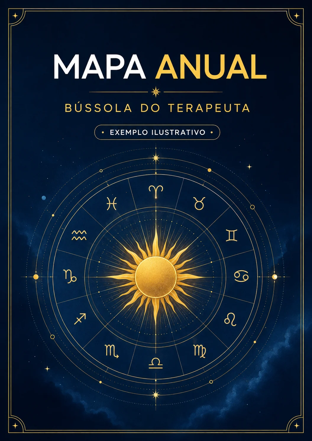 Amostra ilustrativa da capa do Mapa Anual em azul-marinho e dourado