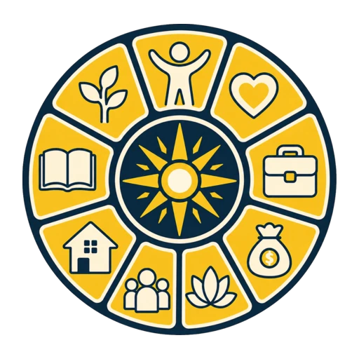 Diagrama circular com nove áreas da vida